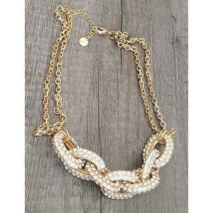 Chunky Colorless Clear Rhinestone Link Good Tone Necklace